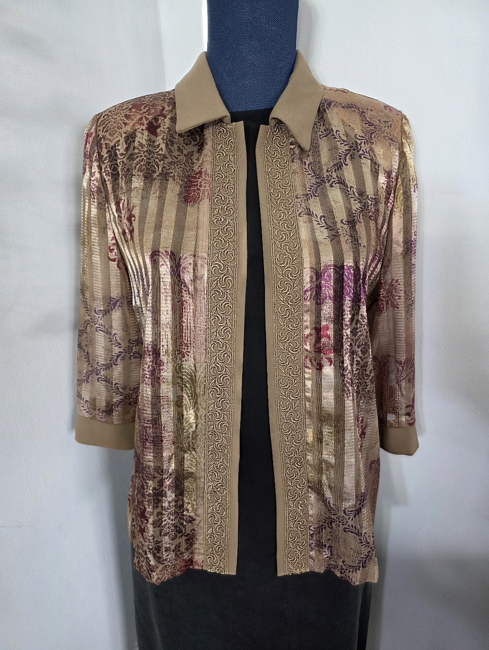 ​R&M Richards Petite Metallic Damask Open Front Jacket - Size 8P